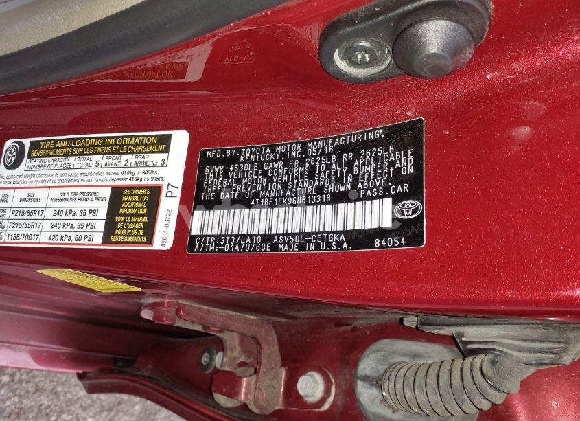 Photo 9 of 2016 Toyota Camry XLE (VIN 4T1BF1FK9GU613318)