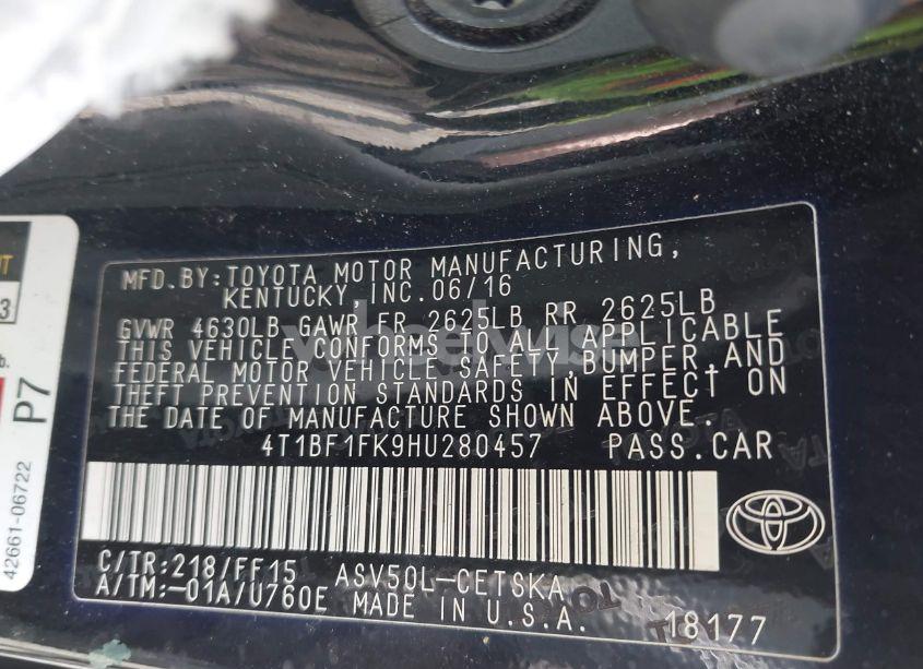 Photo 9 of 2017 Toyota Camry SE (VIN 4T1BF1FK9HU280457)