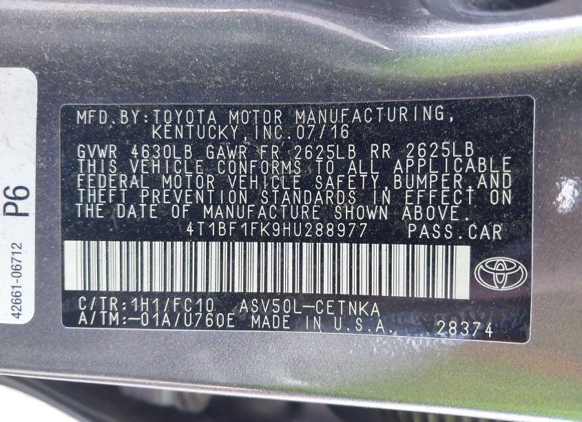 Photo 9 of 2017 Toyota Camry LE (VIN 4T1BF1FK9HU288977)