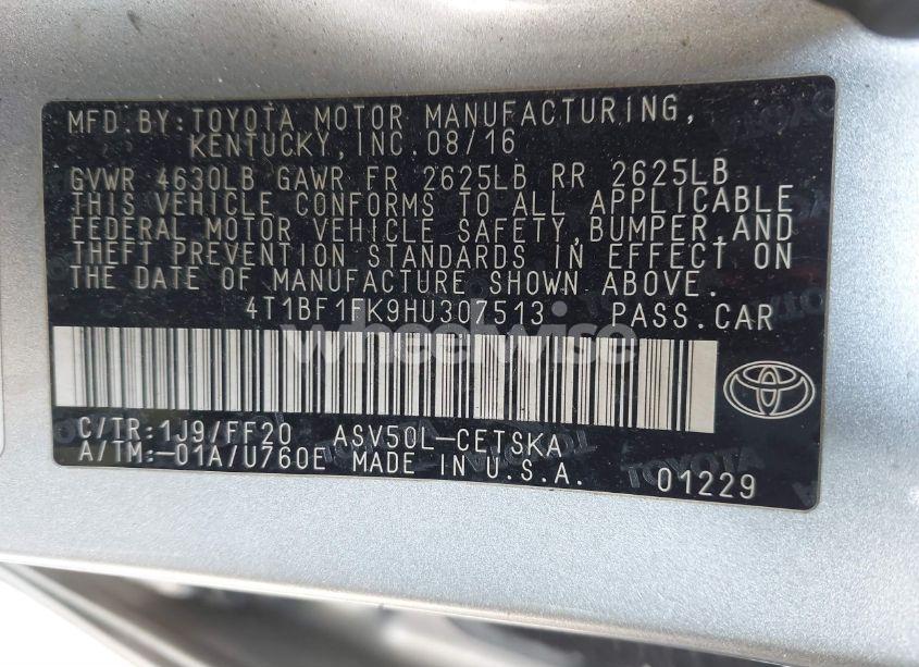 Photo 9 of 2017 Toyota Camry SE (VIN 4T1BF1FK9HU307513)