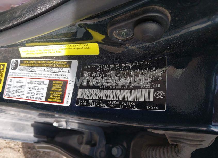 Photo 9 of 2017 Toyota Camry SE (VIN 4T1BF1FK9HU321587)