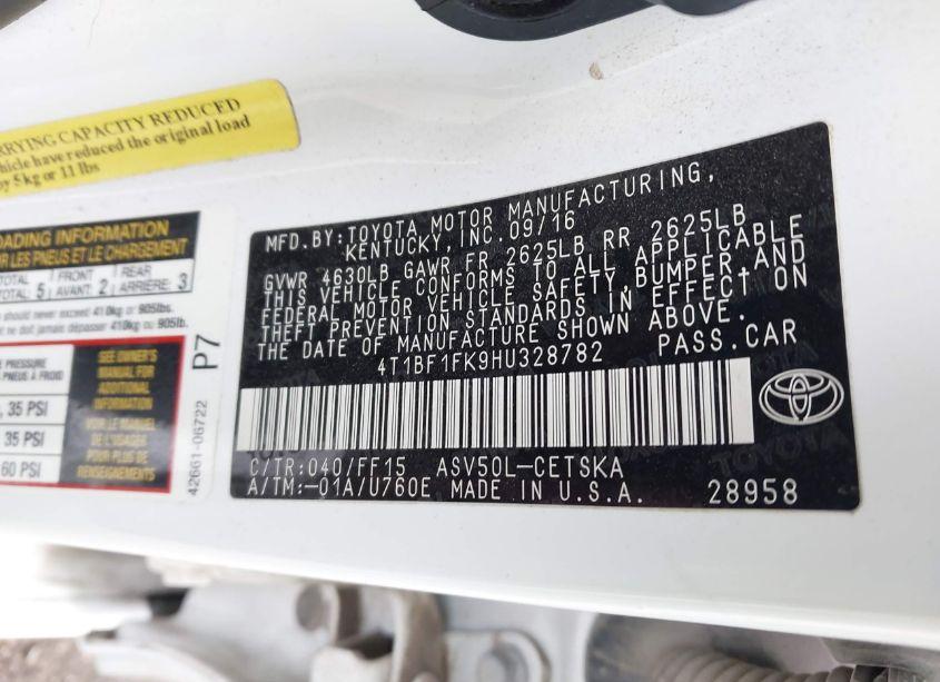 Photo 9 of 2017 Toyota Camry SE (VIN 4T1BF1FK9HU328782)