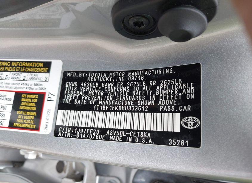 Photo 9 of 2017 Toyota Camry SE (VIN 4T1BF1FK9HU333612)