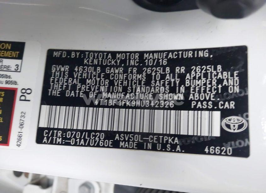 Photo 9 of 2017 Toyota Camry XSE (VIN 4T1BF1FK9HU342326)