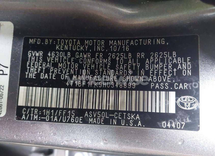 Photo 9 of 2017 Toyota Camry SE (VIN 4T1BF1FK9HU348899)