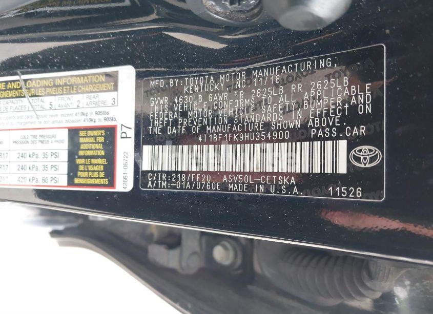 Photo 9 of 2017 Toyota Camry SE (VIN 4T1BF1FK9HU354900)