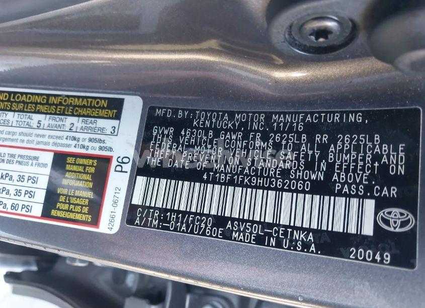 Photo 9 of 2017 Toyota Camry LE (VIN 4T1BF1FK9HU362060)