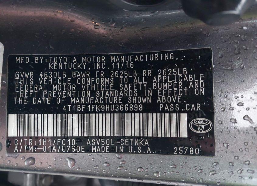 Photo 9 of 2017 Toyota Camry LE (VIN 4T1BF1FK9HU366898)