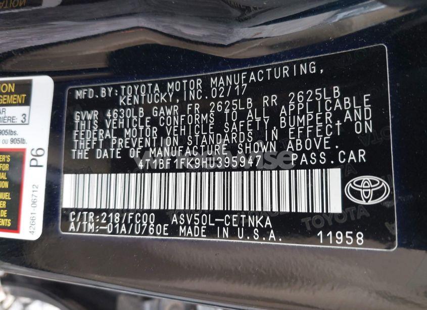 Photo 9 of 2017 Toyota Camry LE (VIN 4T1BF1FK9HU395947)