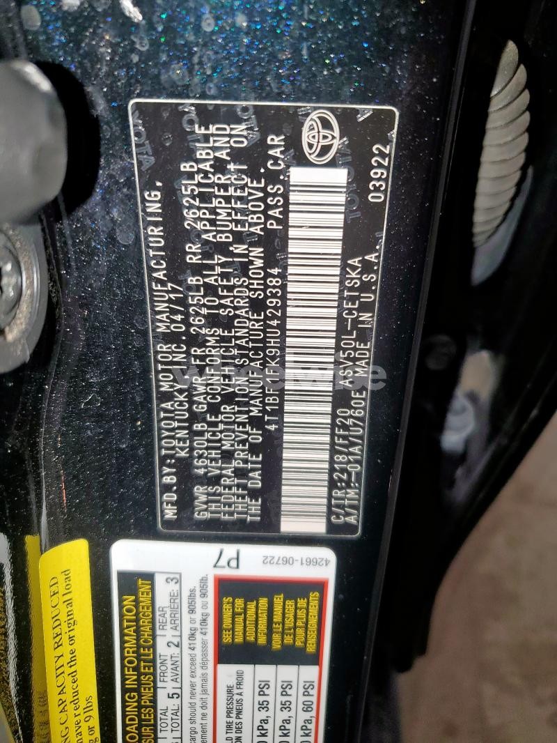 Photo 8 of 2017 TOYOTA CAMRY LE (VIN 4T1BF1FK9HU429384)