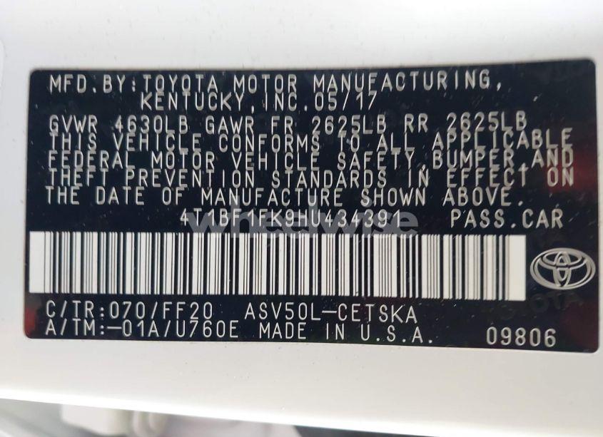 Photo 9 of 2017 Toyota Camry SE (VIN 4T1BF1FK9HU434391)