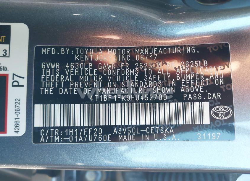 Photo 9 of 2017 Toyota Camry SE (VIN 4T1BF1FK9HU452700)