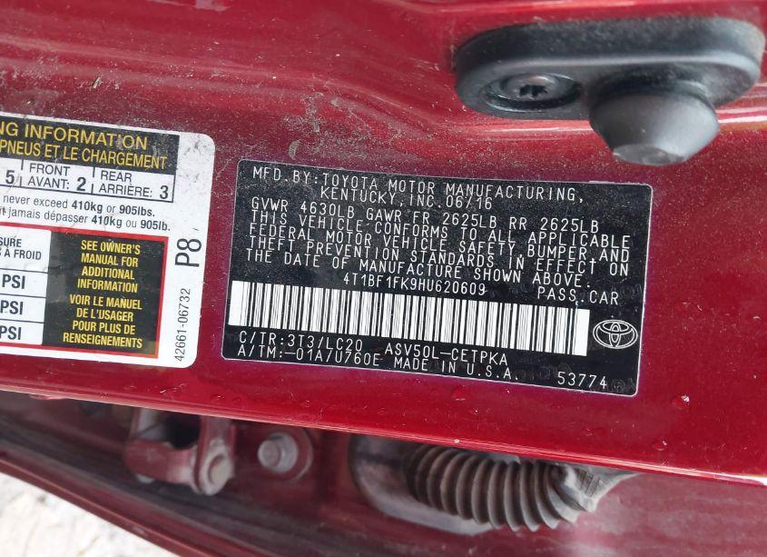 Photo 9 of 2017 Toyota Camry XSE (VIN 4T1BF1FK9HU620609)