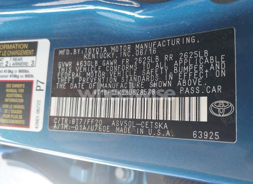 Photo 9 of 2017 Toyota Camry SE (VIN 4T1BF1FK9HU628578)