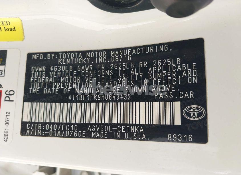 Photo 9 of 2017 Toyota Camry LE (VIN 4T1BF1FK9HU649432)