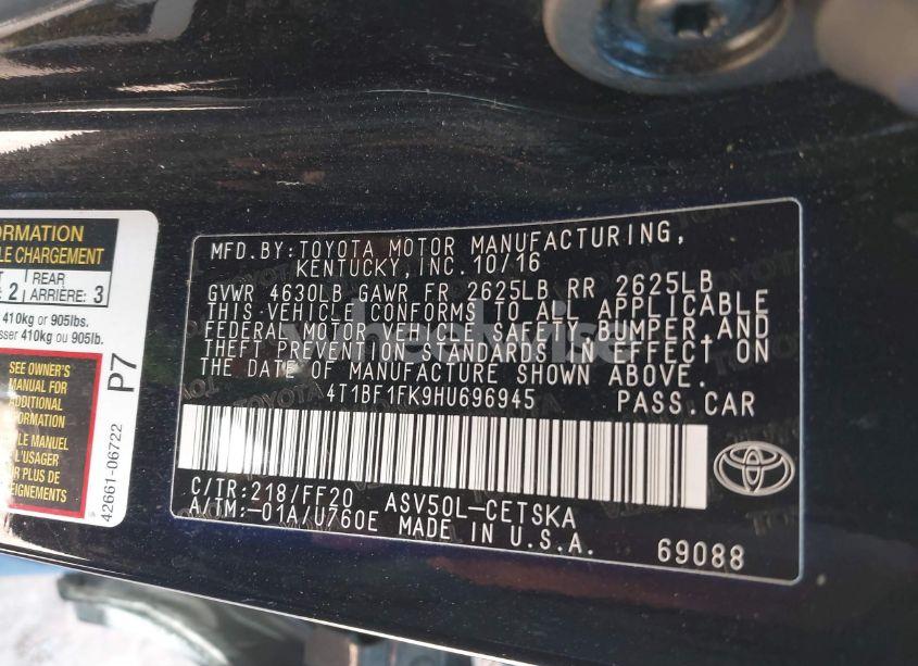 Photo 9 of 2017 Toyota Camry SE (VIN 4T1BF1FK9HU696945)