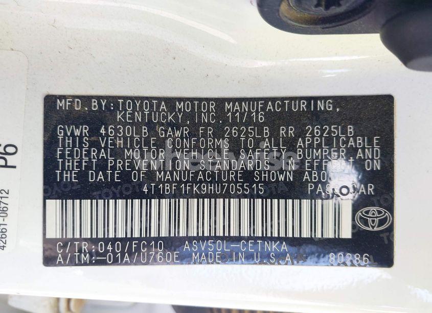 Photo 9 of 2017 Toyota Camry LE (VIN 4T1BF1FK9HU705515)