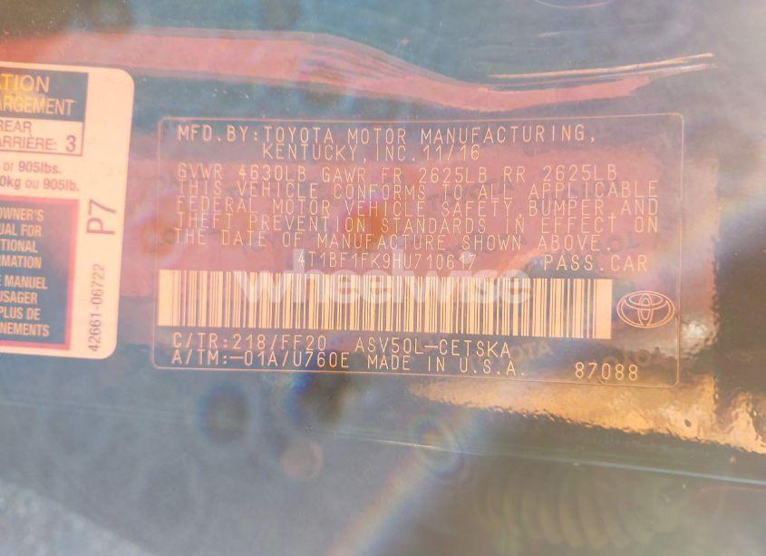 Photo 9 of 2017 Toyota Camry SE (VIN 4T1BF1FK9HU710617)