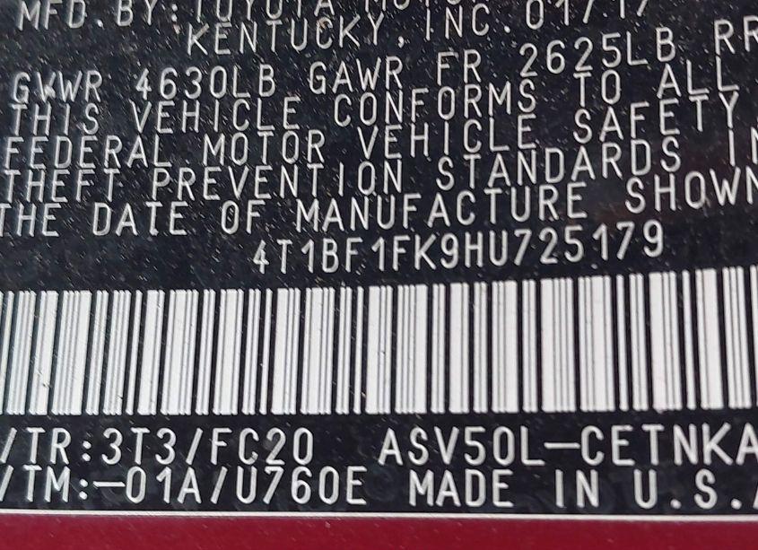 Photo 9 of 2017 Toyota Camry LE (VIN 4T1BF1FK9HU725179)