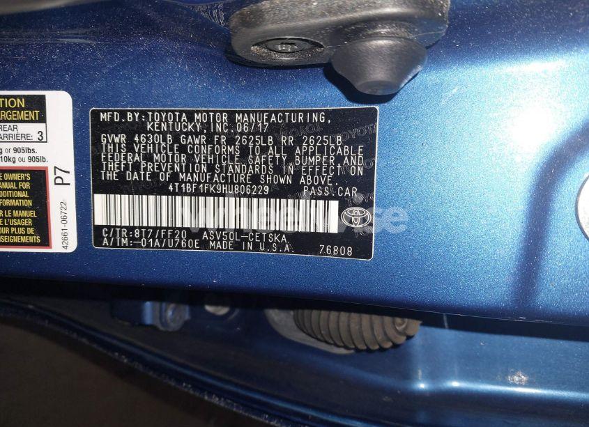 Photo 9 of 2017 Toyota Camry SE (VIN 4T1BF1FK9HU806229)