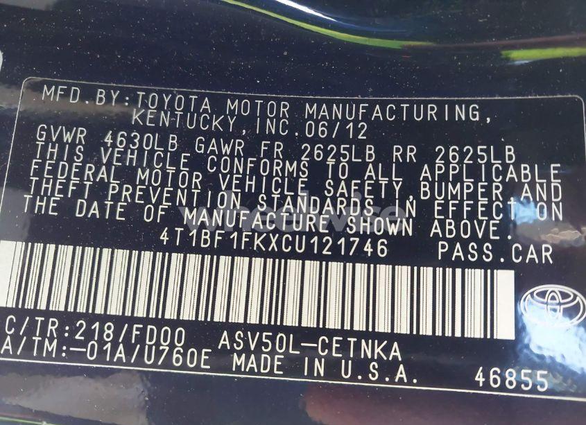 Photo 9 of 2012 Toyota Camry LE (VIN 4T1BF1FKXCU121746)