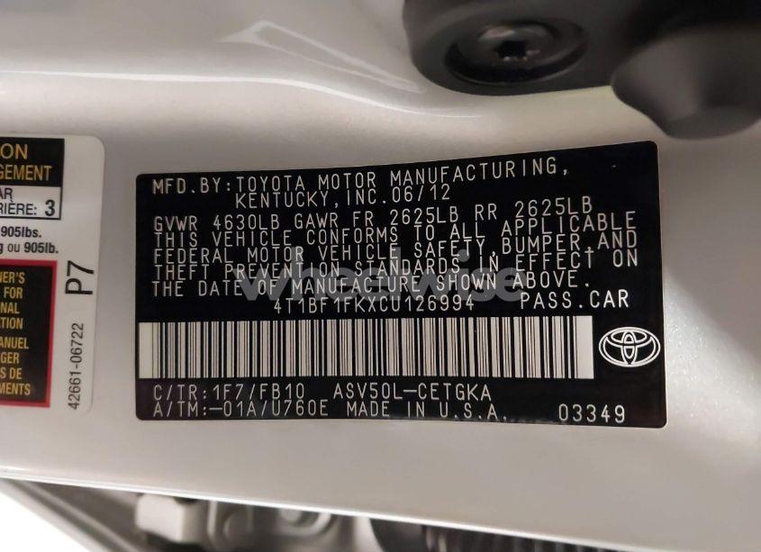 Photo 9 of 2012 Toyota Camry XLE (VIN 4T1BF1FKXCU126994)