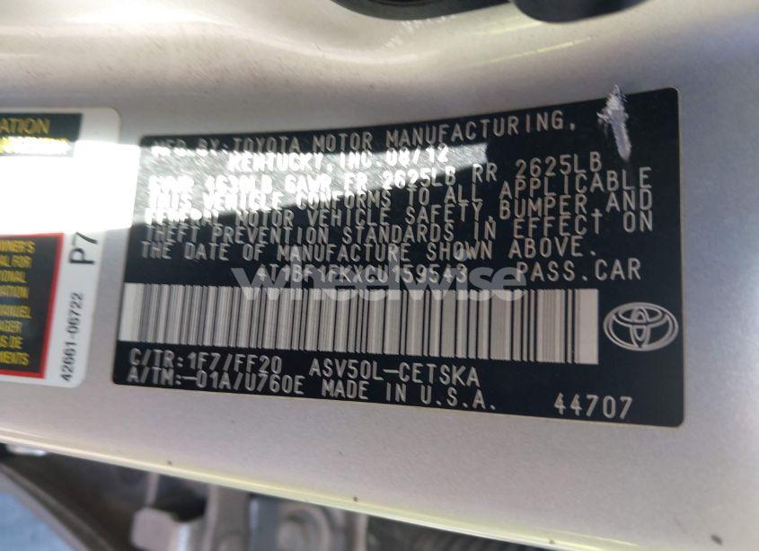 Photo 9 of 2012 Toyota Camry SE (VIN 4T1BF1FKXCU159543)