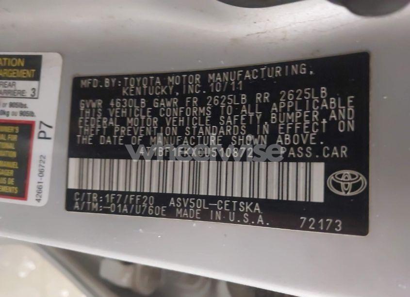 Photo 9 of 2012 Toyota Camry SE (VIN 4T1BF1FKXCU510872)