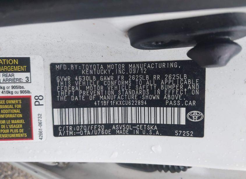 Photo 9 of 2012 Toyota Camry SE LIMITED EDITION (VIN 4T1BF1FKXCU622894)