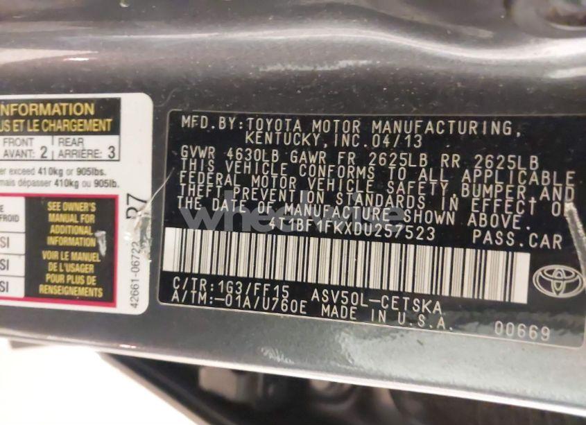 Photo 9 of 2013 Toyota Camry SE (VIN 4T1BF1FKXDU257523)