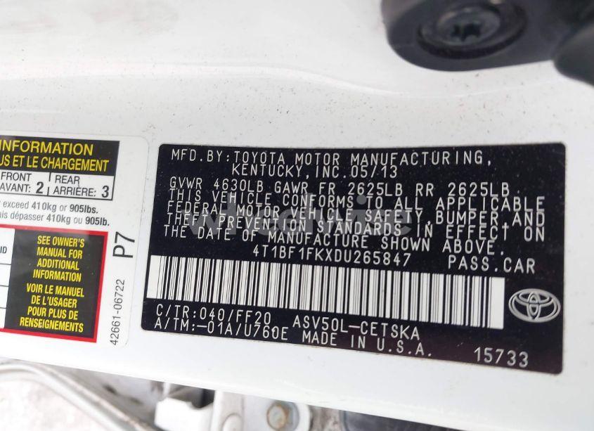 Photo 9 of 2013 Toyota Camry SE (VIN 4T1BF1FKXDU265847)