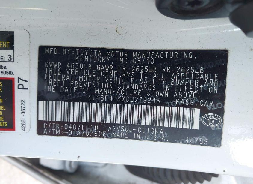 Photo 9 of 2013 Toyota Camry SE (VIN 4T1BF1FKXDU279215)