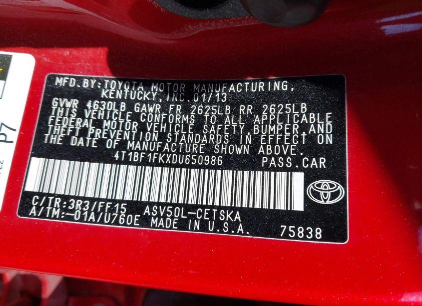 Photo 9 of 2013 Toyota Camry SE (VIN 4T1BF1FKXDU650986)