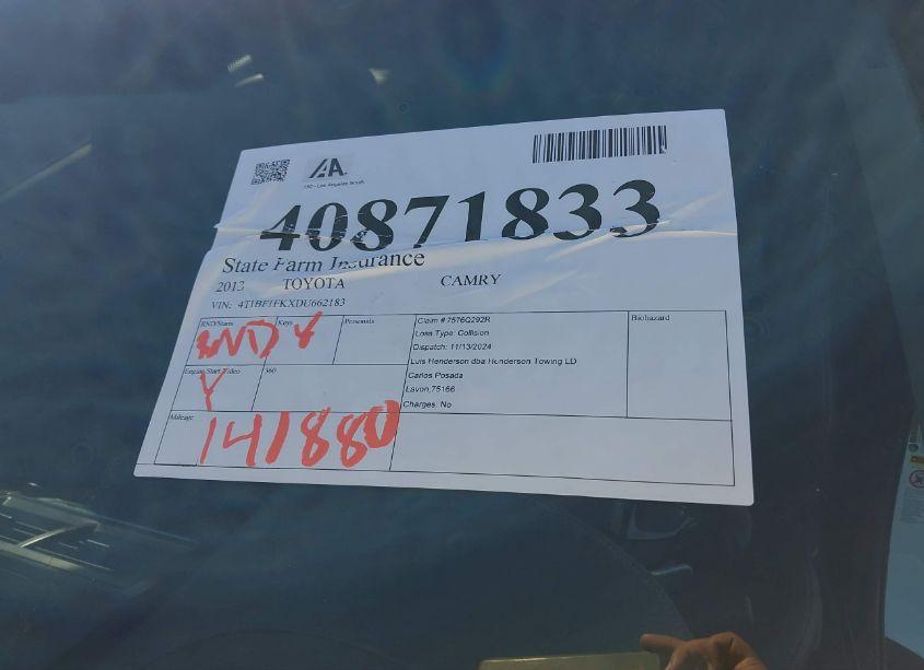 Photo 17 of 2013 Toyota Camry SE (VIN 4T1BF1FKXDU662183)