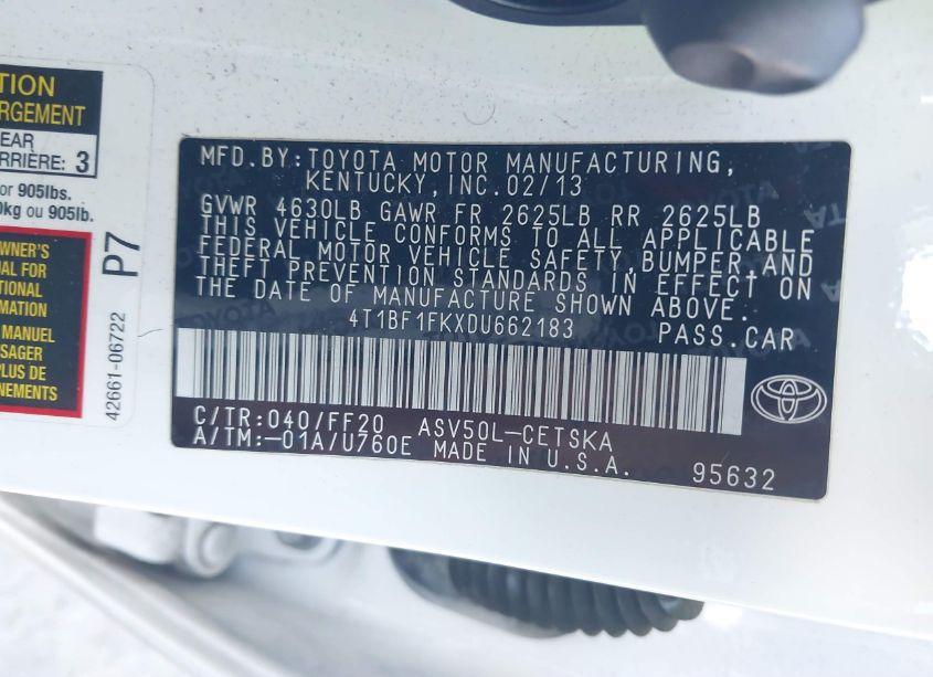 Photo 9 of 2013 Toyota Camry SE (VIN 4T1BF1FKXDU662183)