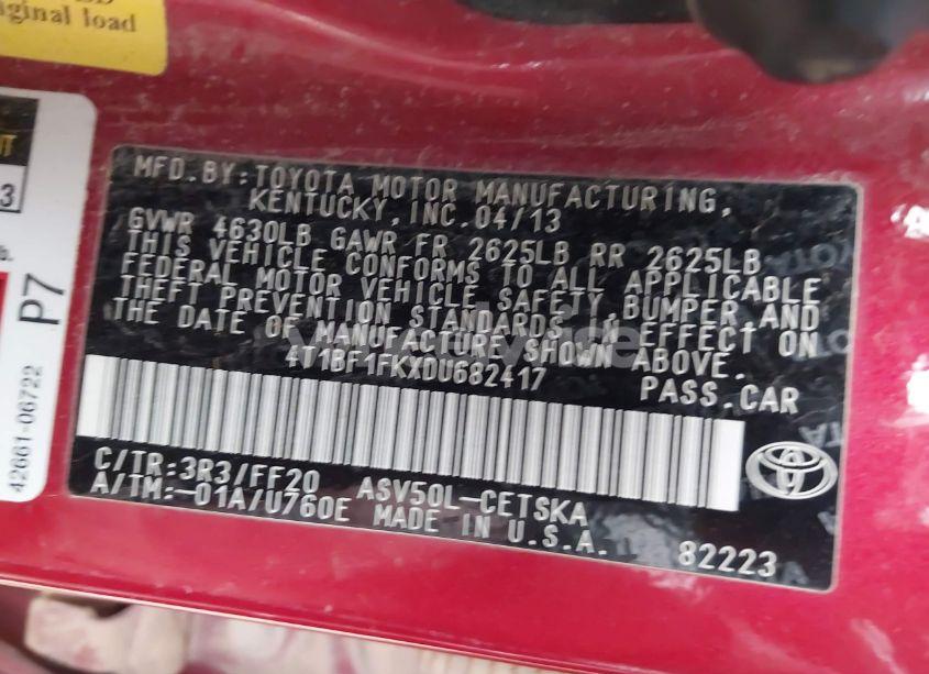 Photo 9 of 2013 Toyota Camry SE (VIN 4T1BF1FKXDU682417)