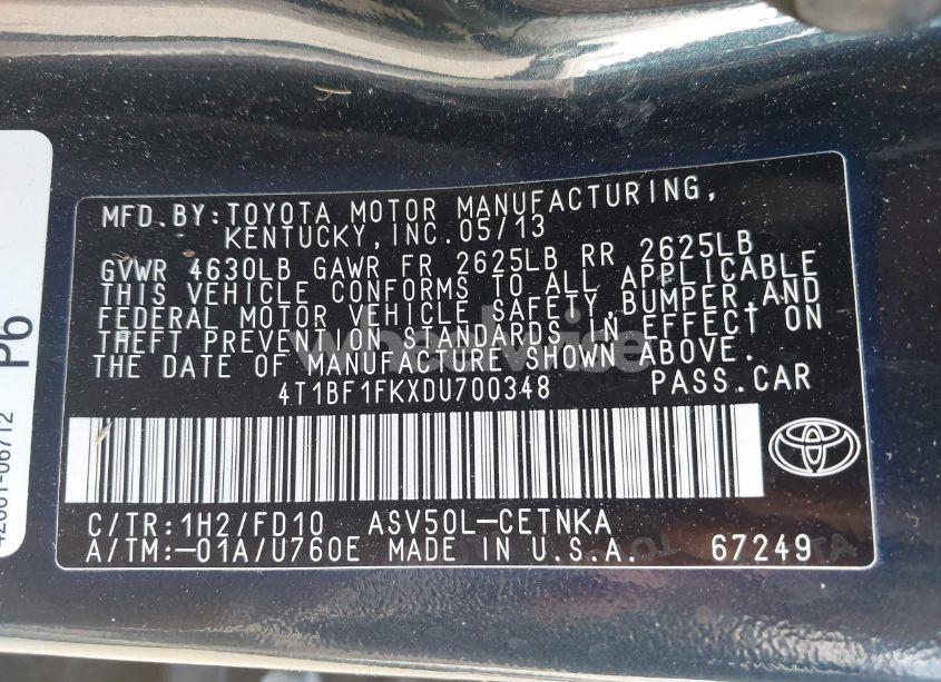 Photo 9 of 2013 Toyota Camry LE (VIN 4T1BF1FKXDU700348)