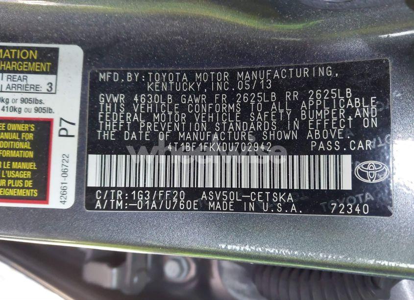 Photo 9 of 2013 Toyota Camry SE (VIN 4T1BF1FKXDU702942)
