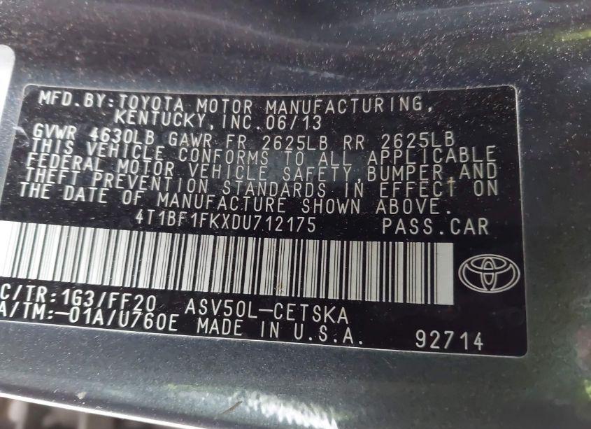 Photo 9 of 2013 Toyota Camry SE (VIN 4T1BF1FKXDU712175)