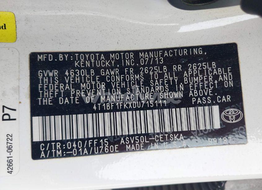 Photo 9 of 2013 Toyota Camry SE (VIN 4T1BF1FKXDU715111)