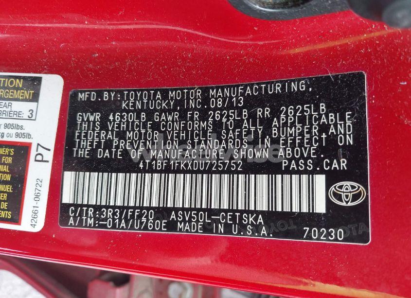 Photo 9 of 2013 Toyota Camry SE (VIN 4T1BF1FKXDU725752)