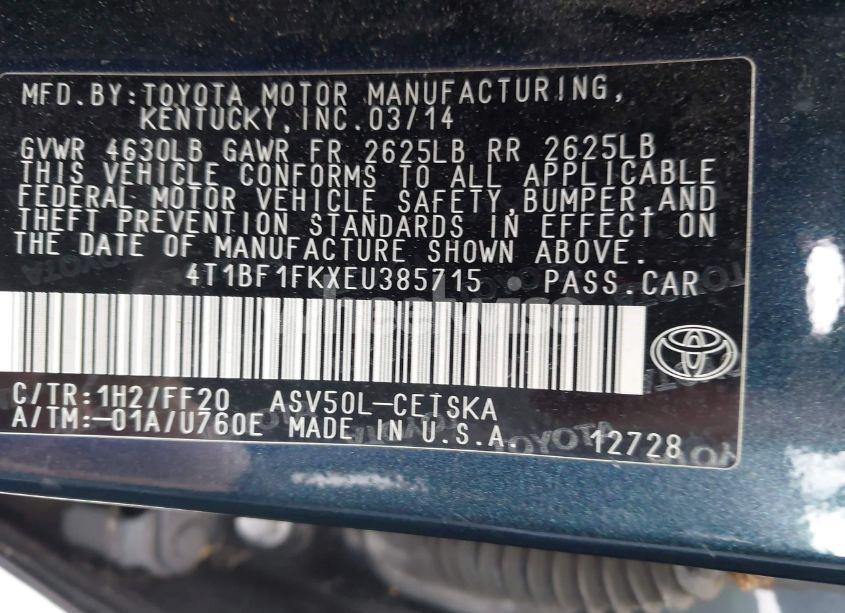 Photo 9 of 2014 Toyota Camry SE (VIN 4T1BF1FKXEU385715)