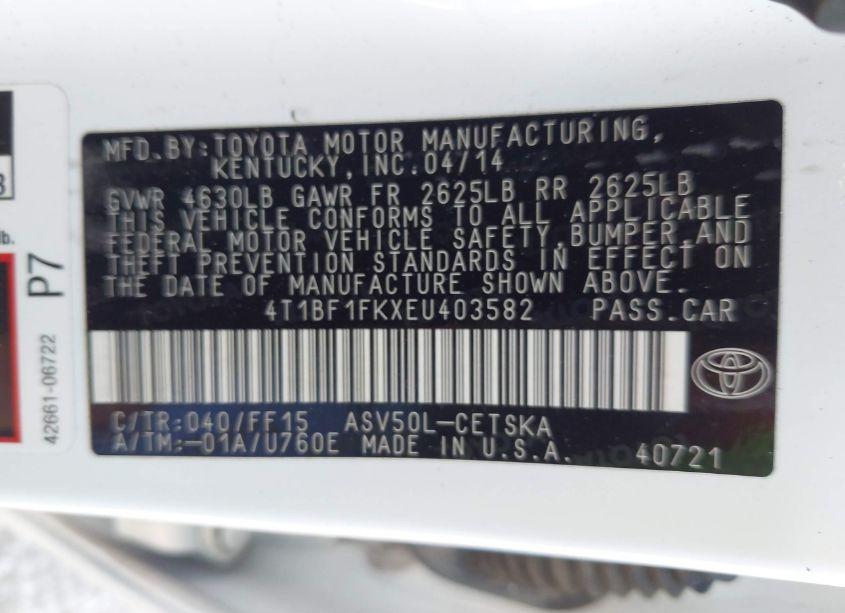 Photo 9 of 2014 Toyota Camry SE (VIN 4T1BF1FKXEU403582)