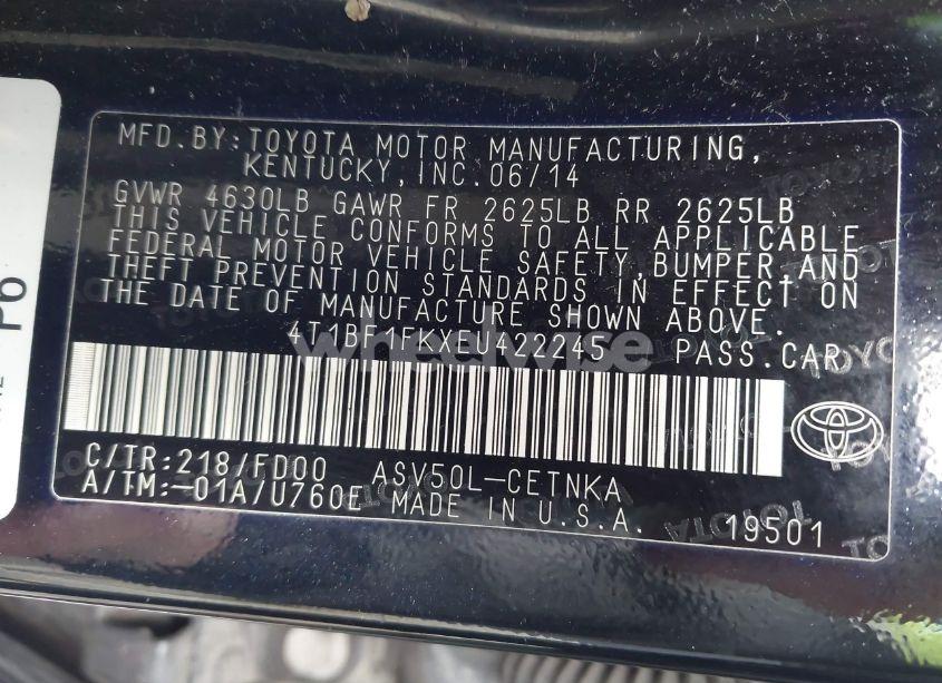 Photo 9 of 2014 Toyota Camry LE (VIN 4T1BF1FKXEU422245)