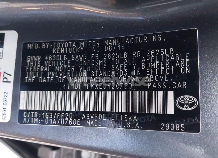 Photo 9 of 2014 Toyota Camry SE (VIN 4T1BF1FKXEU428790)