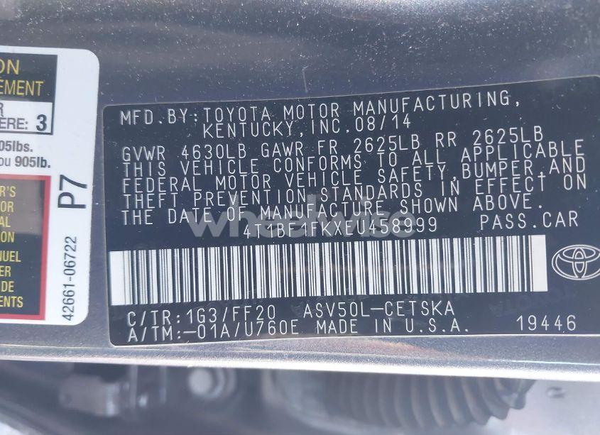 Photo 9 of 2014 Toyota Camry SE (VIN 4T1BF1FKXEU458999)