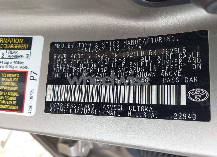 Photo 9 of 2014 Toyota Camry L/SE/LE/XLE (VIN 4T1BF1FKXEU462146)