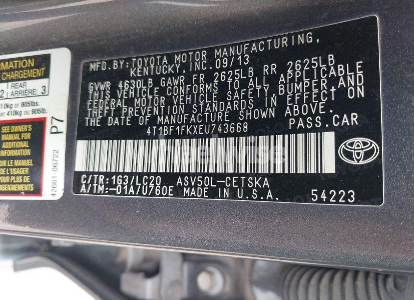 Photo 9 of 2014 Toyota Camry SE (VIN 4T1BF1FKXEU743668)