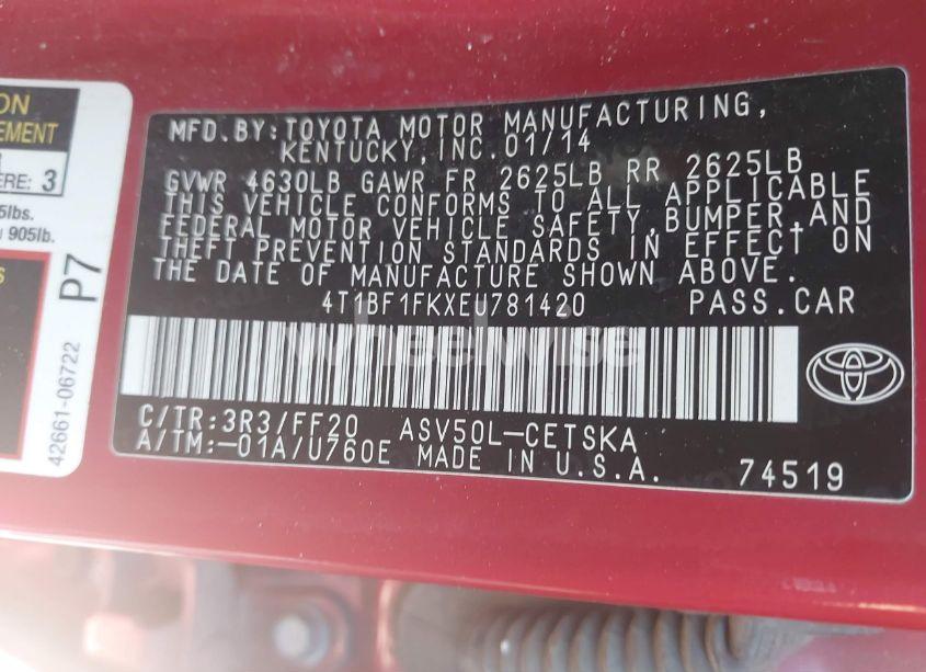 Photo 9 of 2014 Toyota Camry SE (VIN 4T1BF1FKXEU781420)