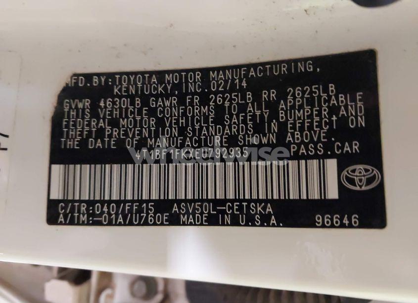 Photo 9 of 2014 Toyota Camry SE (VIN 4T1BF1FKXEU792935)